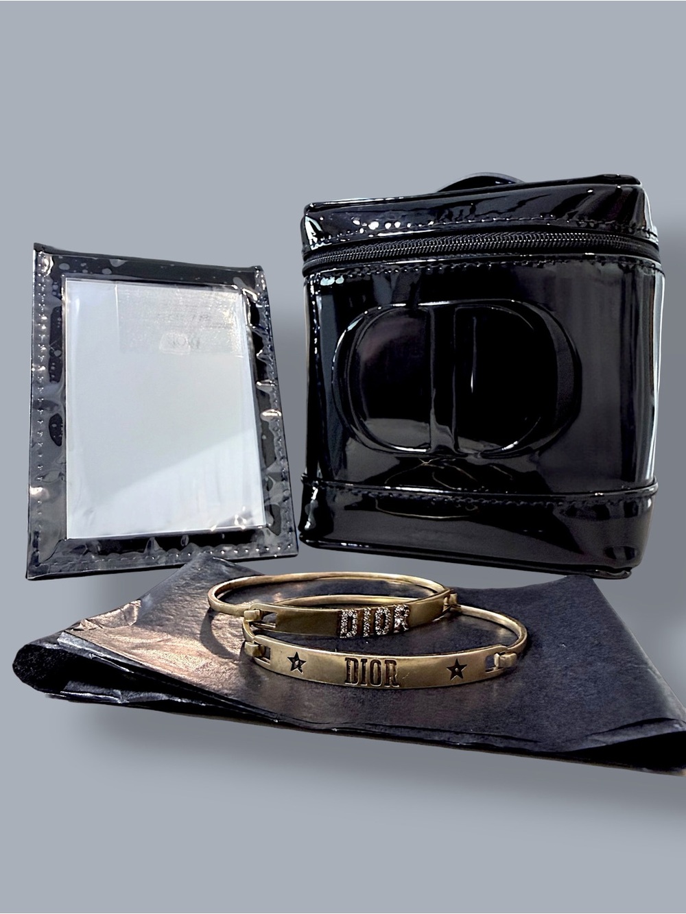 Dior Beauty Vanity Case + 2 Gold tone Bracelets Mirror Gift Box